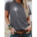 Dandelion print round neck pullover short sleeved shirt