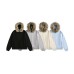 Detachable Fur Collar Loose Hooded Cardigan Sweater