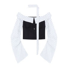 Style Polka Dot One Shoulder Long Sleeve Women's  Fitted Off-Shoulder Crop Top