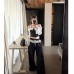 Style Polka Dot One Shoulder Long Sleeve Women's  Fitted Off-Shoulder Crop Top