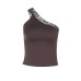 Slant shoulder lace patchwork top for women