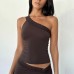 Slant shoulder lace patchwork top for women