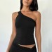 Slant shoulder lace patchwork top for women