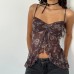 Strap print ruffle edge exposed navel top for women