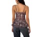 Strap print ruffle edge exposed navel top for women