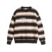 Letter Embroidery Loose Color-block Stripe Crewneck Sweater