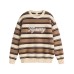 Letter Embroidery Loose Color-block Stripe Crewneck Sweater
