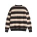 Letter Embroidery Loose Color-block Stripe Crewneck Sweater