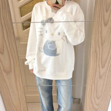 Cute Cat Print Long Sleeve Loose T-Shirt for Women, Casual Sweatshirt