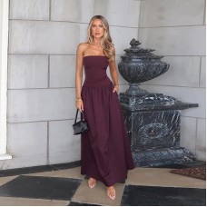 Strapless and waist cinching A-line sexy backless dress for women