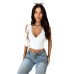 Lace V-neck slimming crop top with exposed navel