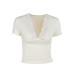 Versatile slim lace V-neck patchwork short sleeved top