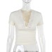 Versatile slim lace V-neck patchwork short sleeved top