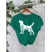 Short sleeved round neck dog print T