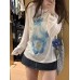 Flower Print Lightweight Loose Semi-Sheer Casual Off-Shoulder Long Sleeve Sun Protection Cover-Up for Women