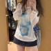 Flower Print Lightweight Loose Semi-Sheer Casual Off-Shoulder Long Sleeve Sun Protection Cover-Up for Women