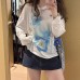 Flower Print Lightweight Loose Semi-Sheer Casual Off-Shoulder Long Sleeve Sun Protection Cover-Up for Women