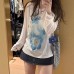 Flower Print Lightweight Loose Semi-Sheer Casual Off-Shoulder Long Sleeve Sun Protection Cover-Up for Women