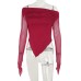 Elegant slim fit slanted shoulder mesh sleeve long sleeved top for women