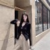 Vintage V-Neck Long Sleeve Fitted Slimming Split Black Elegant Women's Top
