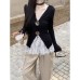Vintage V-Neck Long Sleeve Fitted Slimming Split Black Elegant Women's Top