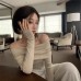 Solid Color  Long Sleeve Off-the-Shoulder Fitted  Short Women's Top