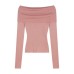Solid Color  Long Sleeve Off-the-Shoulder Fitted  Short Women's Top