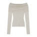 Solid Color  Long Sleeve Off-the-Shoulder Fitted  Short Women's Top