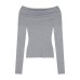 Solid Color  Long Sleeve Off-the-Shoulder Fitted  Short Women's Top