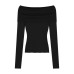Solid Color  Long Sleeve Off-the-Shoulder Fitted  Short Women's Top
