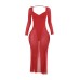 Sexy slim fit chest revealing mesh long sleeved dress