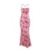 Elegant slim fit camisole printed bright beauty dress