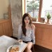 Chic Off-Shoulder Tie-Neck Long Sleeve T-Shirt for Women with Lace Bow, Fitted Cropped Top