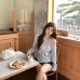 Chic Off-Shoulder Tie-Neck Long Sleeve T-Shirt for Women with Lace Bow, Fitted Cropped Top