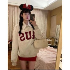 Casual Letter Applique Fleece-Lined Loose Couple Round Neck Women's Hoodie