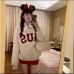 Casual Letter Applique Fleece-Lined Loose Couple Round Neck Women's Hoodie