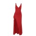 Sexy slim fit ruffled deep V-slit dress for women