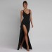 Sexy slim fit ruffled deep V-slit dress for women