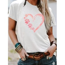 Heart shaped pattern round neck short sleeved shirt