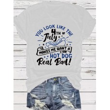Hot dog pattern round neck short sleeved shirt