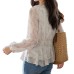 Blue Printed Ruffle Tie-Back Long Sleeve Shirt for Women Vintage Fitted Slim Fit Top