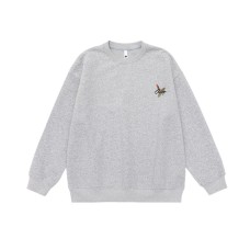 Feather Print Long Sleeve Round Neck Unisex Loose Hoodie