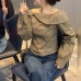 Commuter Top with Design Sense, Style Khaki Off-Shoulder Long Sleeve Elegant Women's Shirt
