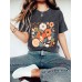 Plant flower pattern printed round neck short sleeved shirt