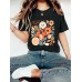 Plant flower pattern printed round neck short sleeved shirt