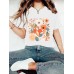 Plant flower pattern printed round neck short sleeved shirt