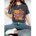 Plant flower pattern printed round neck short sleeved shirt