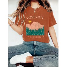Landscape pattern printed round neck short sleeved shirt Landscape pattern printed round neck short sleeved shirt