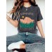 Landscape pattern printed round neck short sleeved shirt