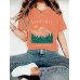 Landscape pattern printed round neck short sleeved shirt